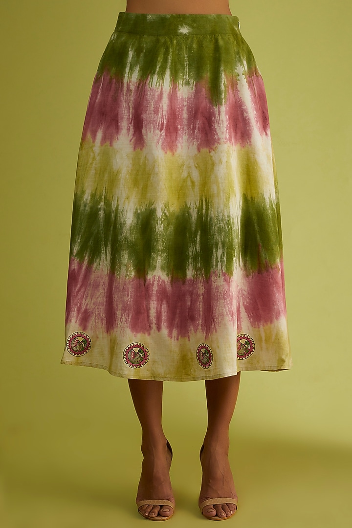 Clove Brown & Henna Green Printed Skirt Set by Sini Madhubani at Pernia's Pop Up Shop