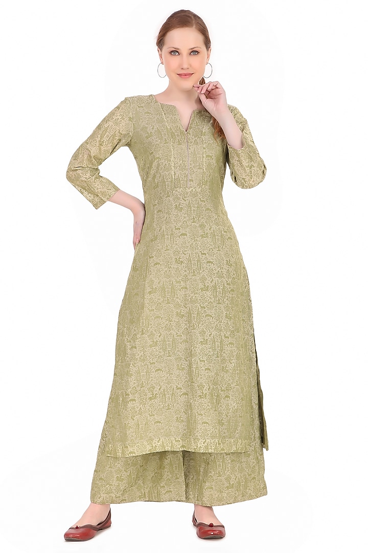 Green Chanderi Printed Kurta Set by Simply Kitsch at Pernia's Pop Up Shop