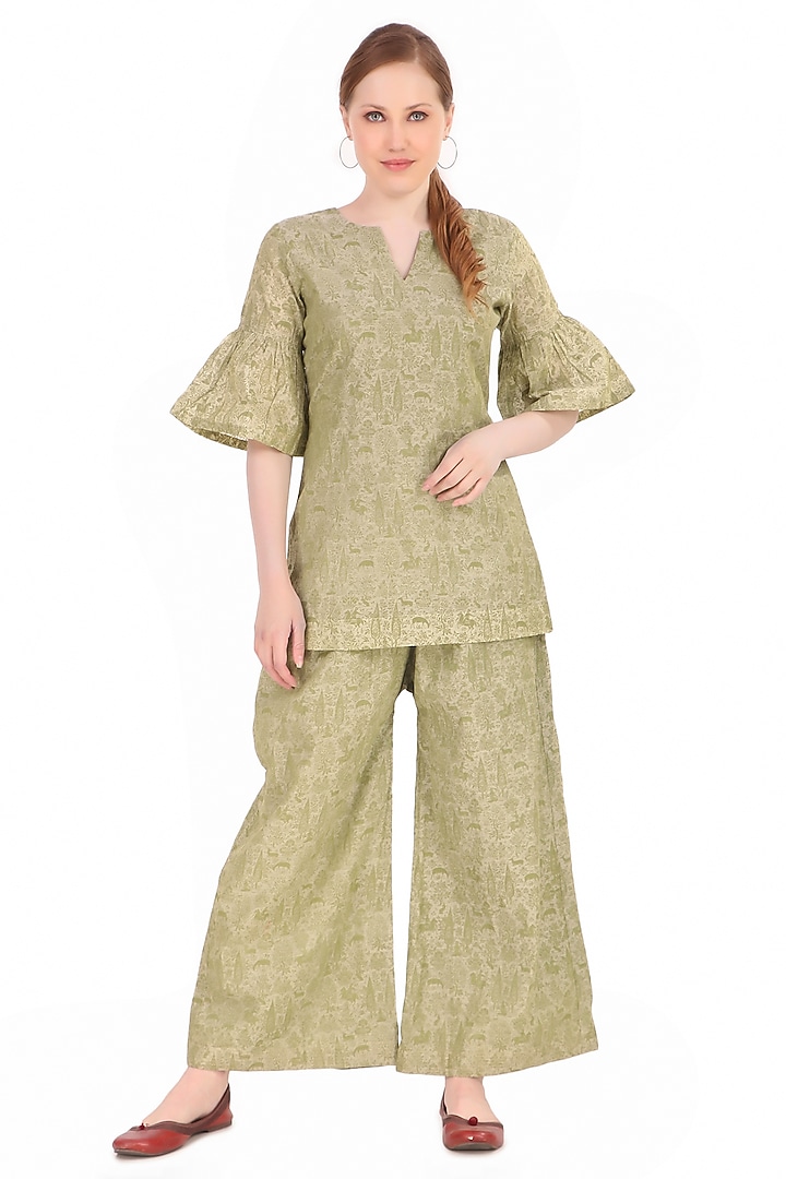 Green Chanderi Tunic Set by Simply Kitsch at Pernia's Pop Up Shop