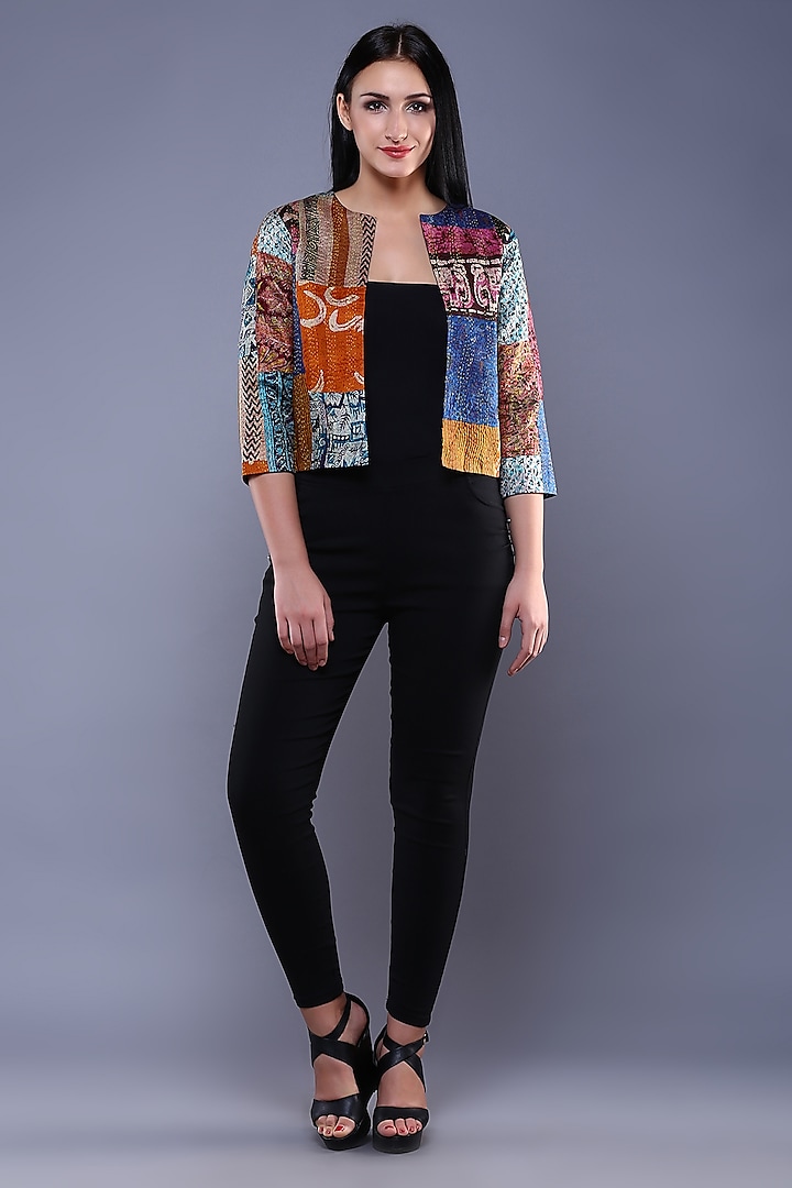 Multi-Colored Kantha Printed Shrug by Simply Kitsch