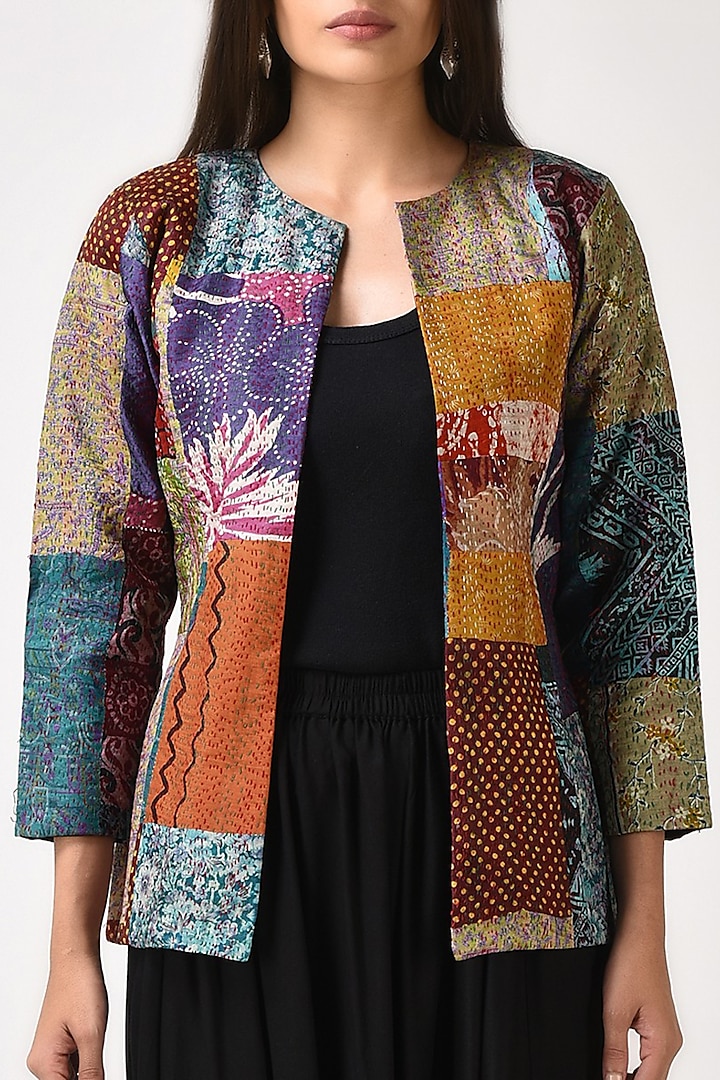 Multi-Colored Kantha Embroidered Jacket by Simply Kitsch