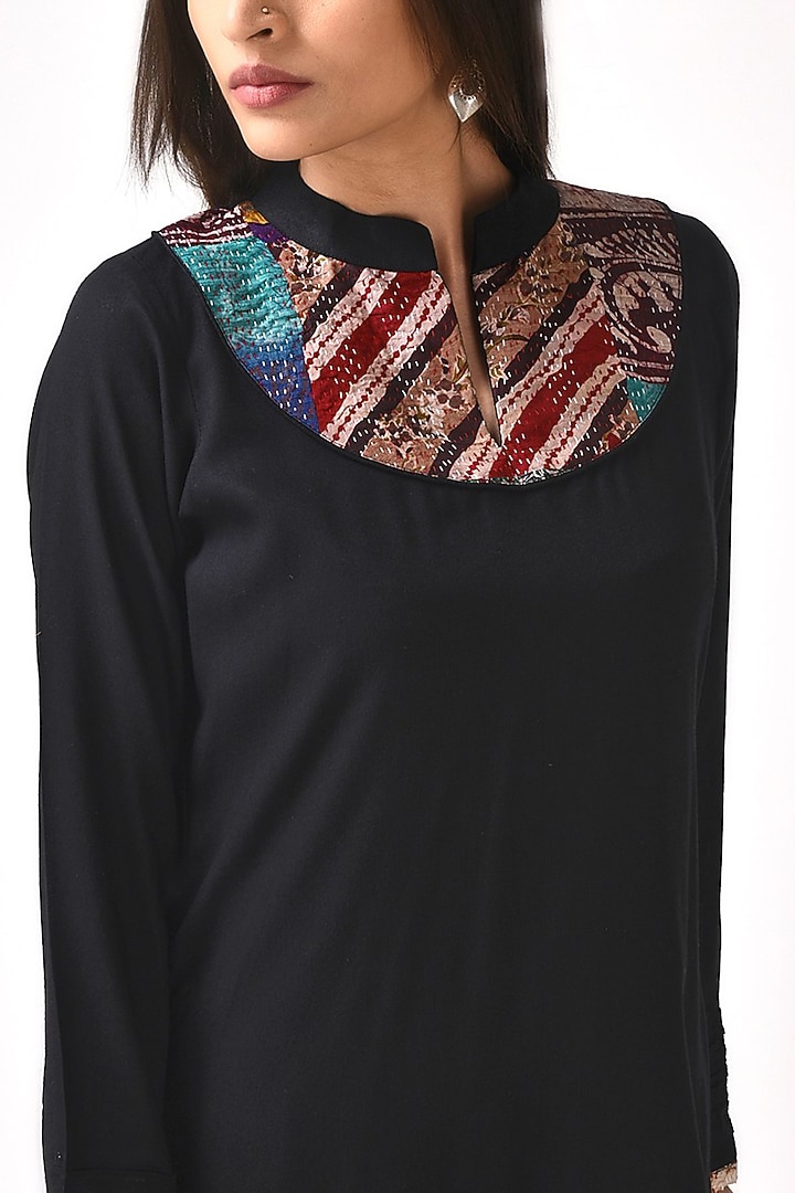 Black Kantha Embroidered Kurta Set by Simply Kitsch at Pernia's Pop Up Shop