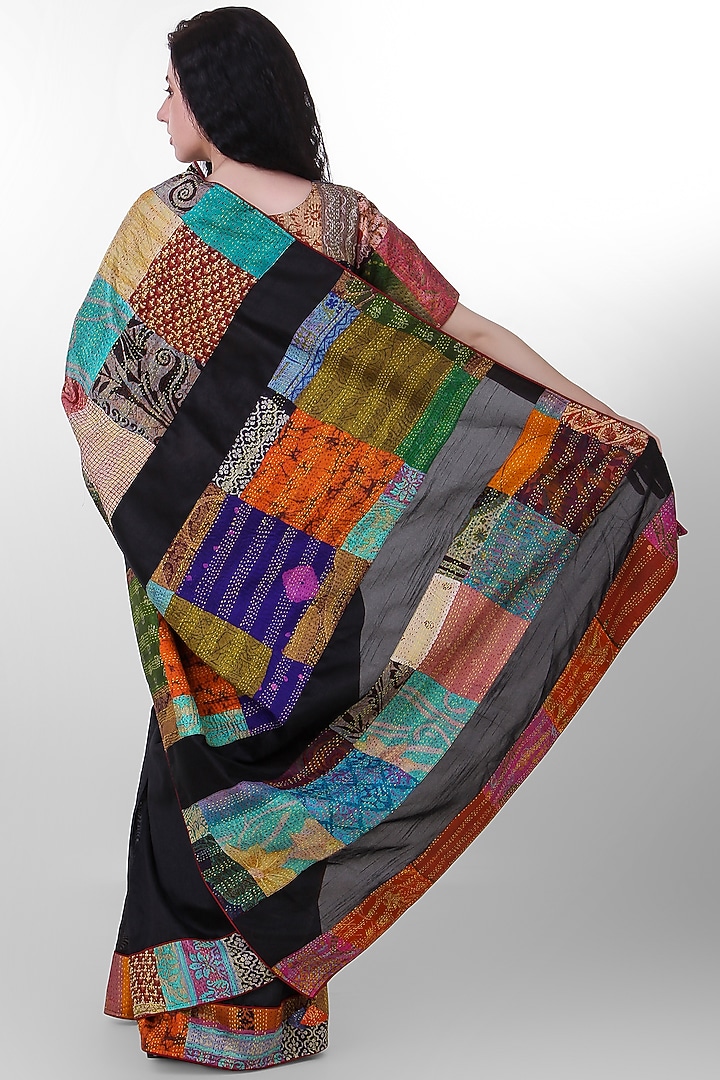 Black Kantha Embroidered Festive Saree by Simply Kitsch at Pernia's Pop Up Shop