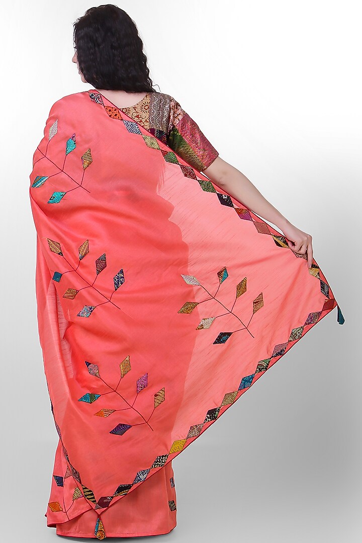 Peach Kantha Embroidered Festive Saree by Simply Kitsch at Pernia's Pop Up Shop