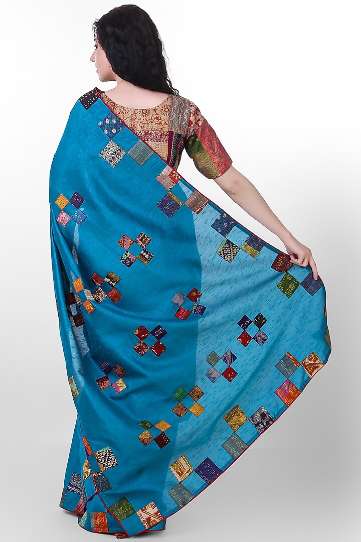 Blue Kantha Embroidered Festive Saree by Simply Kitsch at Pernia's Pop Up Shop