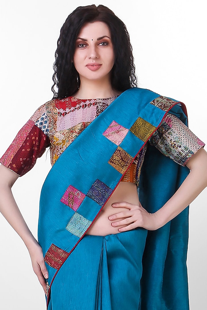 Blue Kantha Embroidered Festive Saree by Simply Kitsch at Pernia's Pop Up Shop