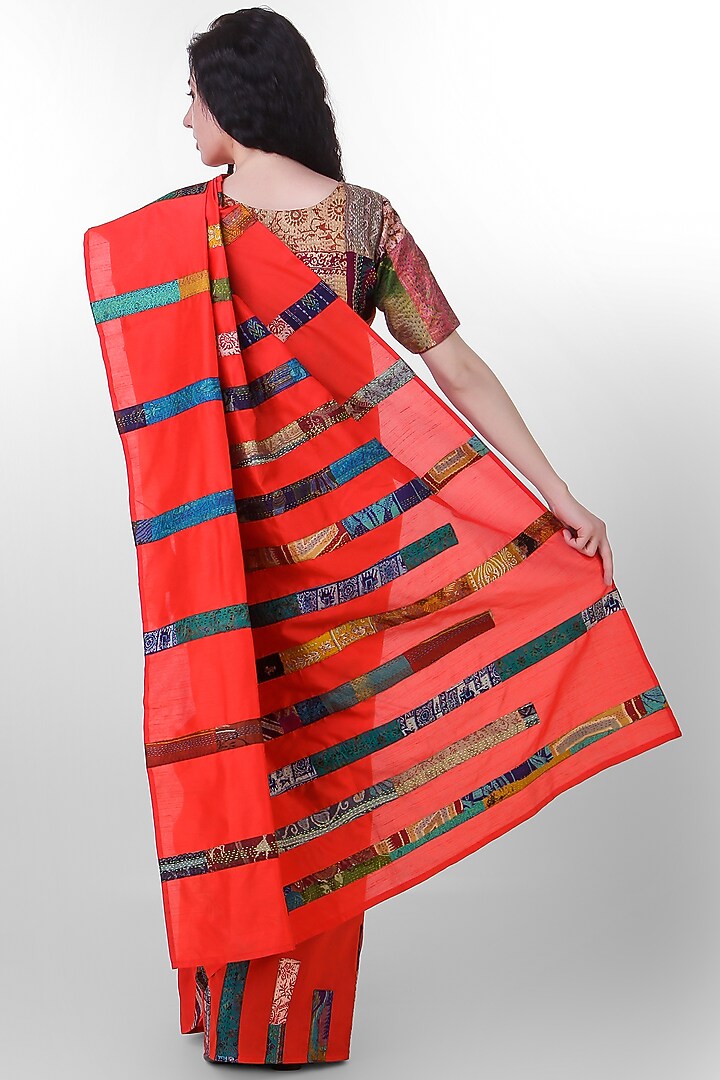 Red Kantha Embroidered Festive Saree by Simply Kitsch at Pernia's Pop Up Shop