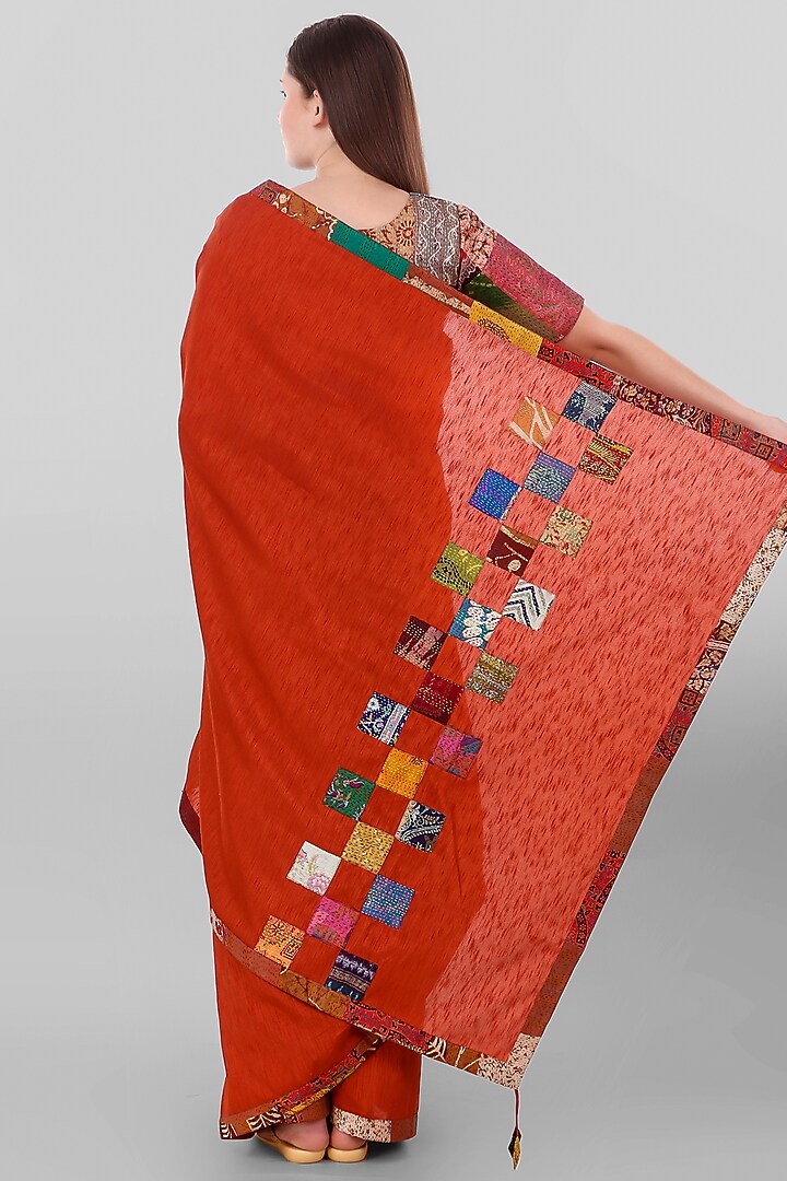 Rust Kantha Embroidered Festive Saree by Simply Kitsch at Pernia's Pop Up Shop