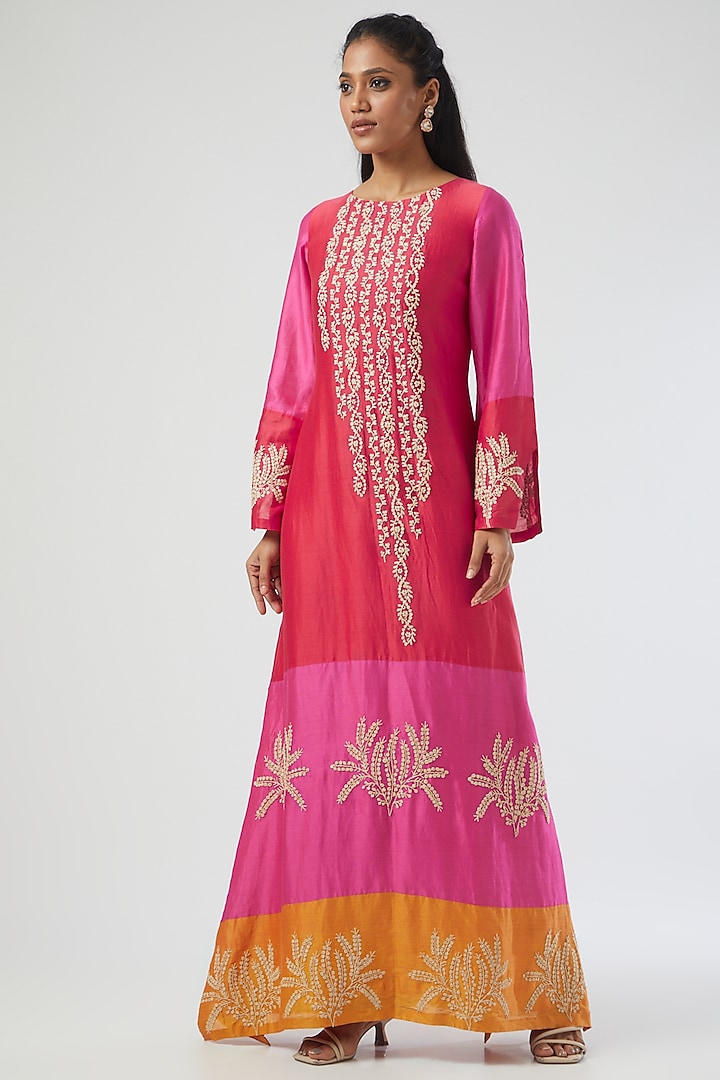 Fuchsia Silk Chanderi Dress by Simply Kitsch