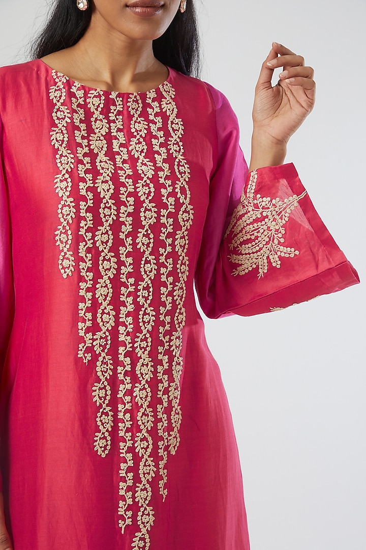 Fuchsia Silk Chanderi Vacation Dress by Simply Kitsch at Pernia's Pop Up Shop