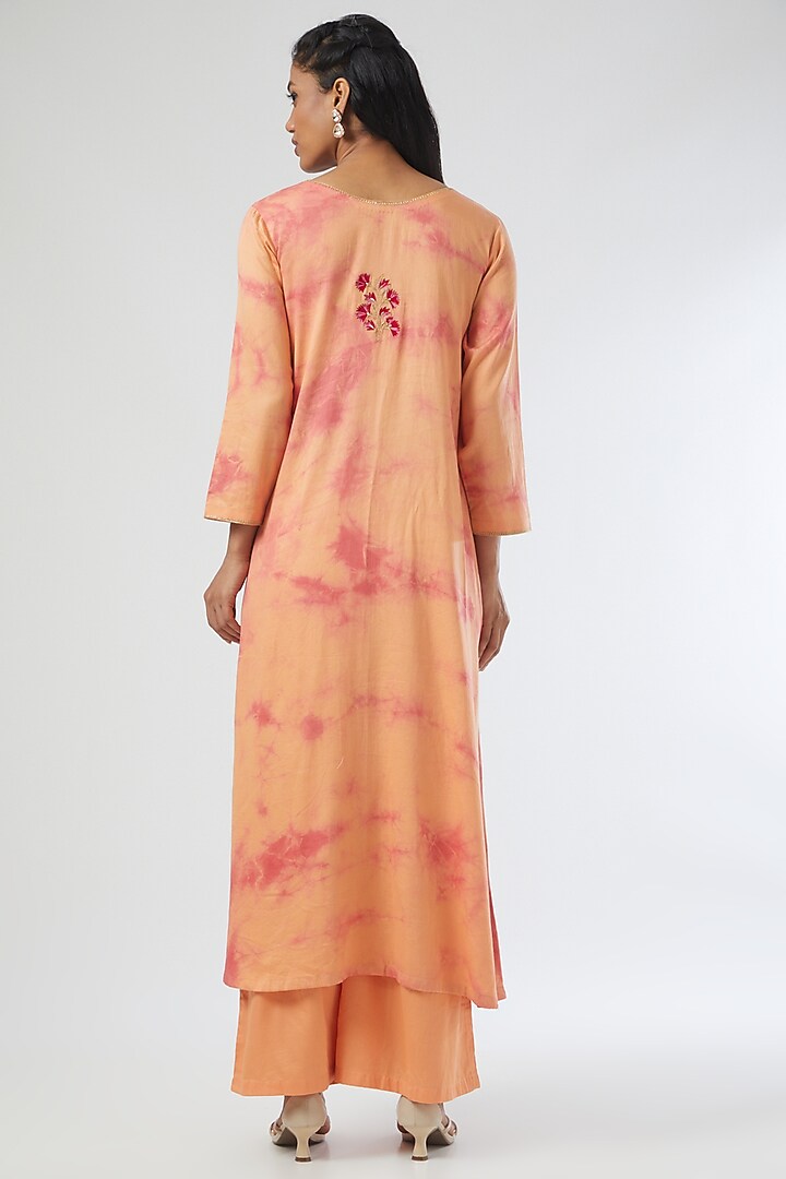Peach Tie-Dyed Kurta Set by Simply Kitsch at Pernia's Pop Up Shop