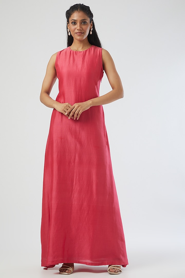 Fuchsia Silk Chanderi Vacation Dress With Dupatta by Simply Kitsch at Pernia's Pop Up Shop