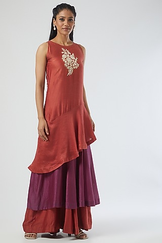 Orange Silk Chanderi Dress by Simply Kitsch