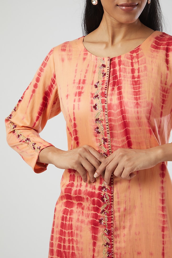 Orange Cotton Silk Tie-Dyed Kurta Set by Simply Kitsch at Pernia's Pop Up Shop