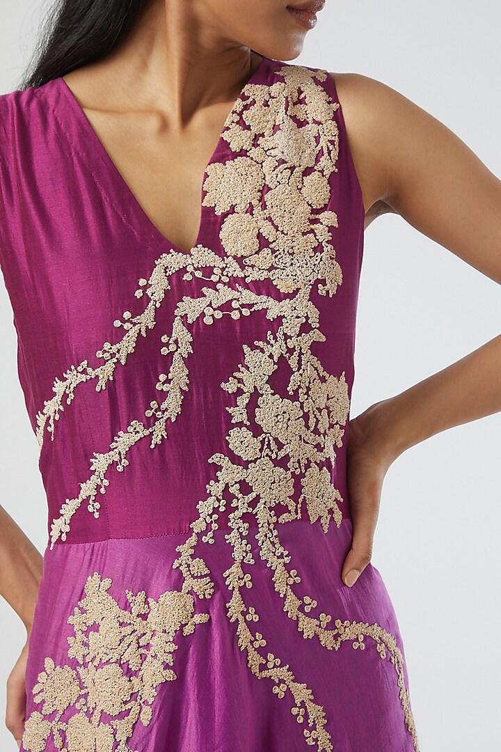 Fuchsia Silk Chanderi Embroidered Party Wear Gown by Simply Kitsch at Pernia's Pop Up Shop