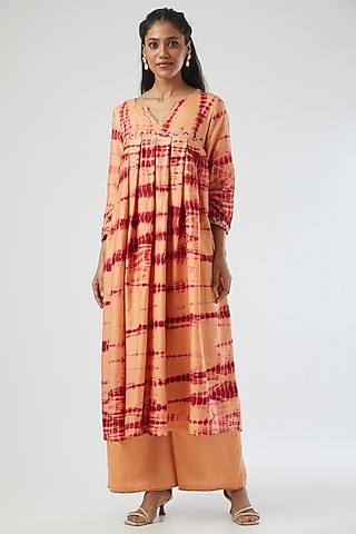 Orange Tie-Dyed Kurta Set by Simply Kitsch