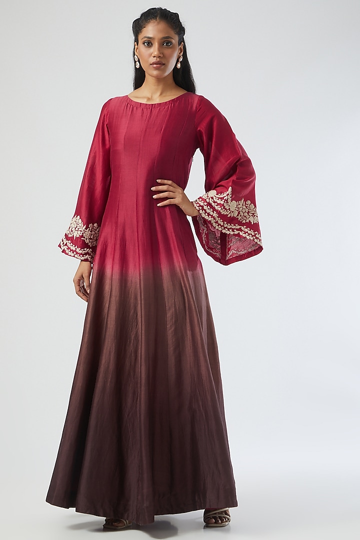 Red Chanderi Silk Dress by Simply Kitsch