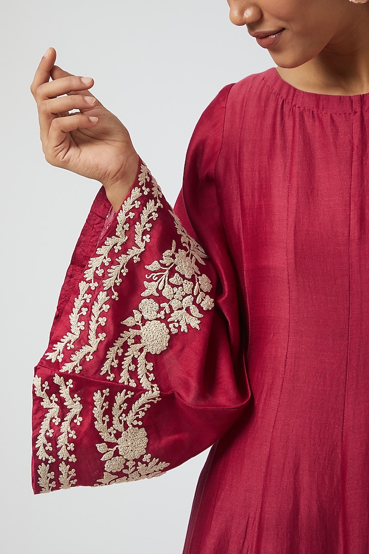 Red Chanderi Silk Vacation Dress by Simply Kitsch at Pernia's Pop Up Shop