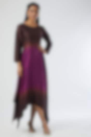 Brown Chanderi Silk Shaded Dress by Simply Kitsch