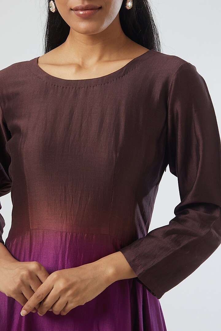 Brown Chanderi Silk Shaded Summer Dress by Simply Kitsch at Pernia's Pop Up Shop