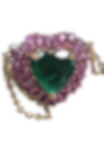 14kt Yellow Gold Emerald & Pink Sapphire Heart Necklace by SIMSUM FINE JEWELRY