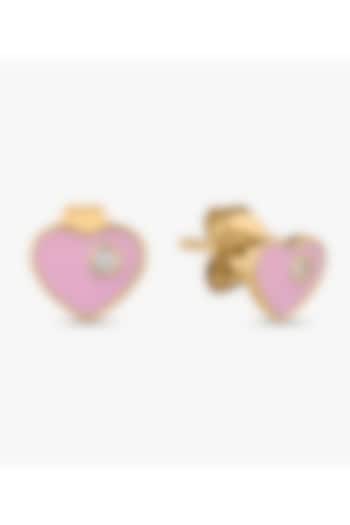 14kt Yellow Gold Diamond Pastel Pink Heart Stud Earrings by SIMSUM FINE JEWELRY