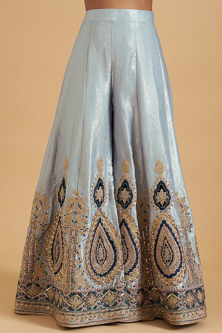 Cloudy Grey Shimmer Chiffon Embroidered Wedding Sharara Set by Sidhaarth and Disha at Pernia's Pop Up Shop