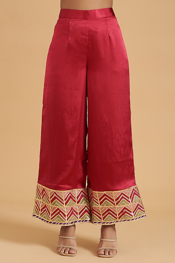 Crimson Red Crushed Silk Embroidered Wedding Anarkali Set by Sidhaarth and Disha at Pernia's Pop Up Shop