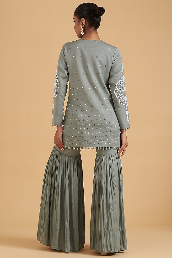 Grey Silk Embroidered Gharara Set by Sidhaarth and Disha at Pernia's Pop Up Shop