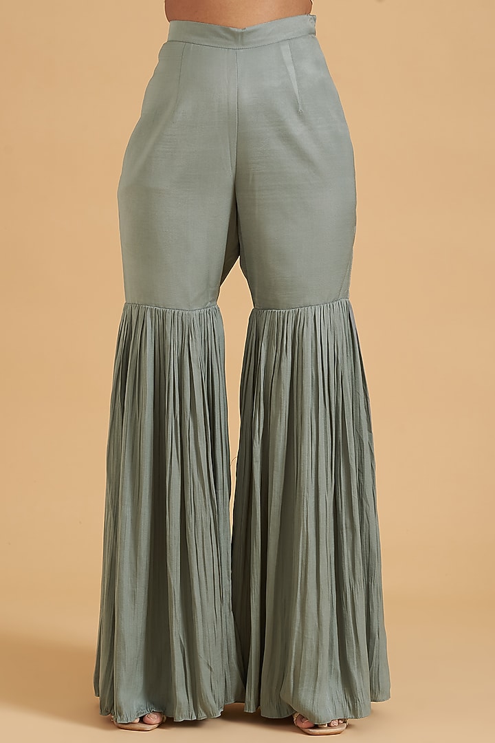 Grey Silk Embroidered Gharara Set by Sidhaarth and Disha at Pernia's Pop Up Shop