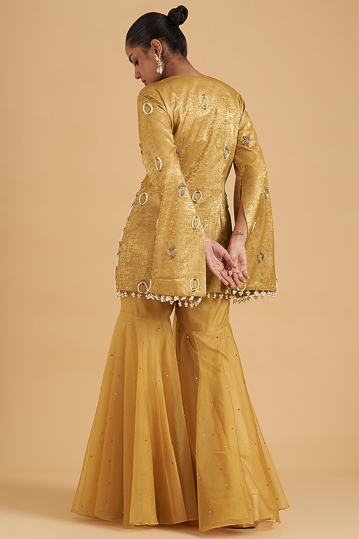 Yellow Crepe Party Wear Sharara Set by Sidhaarth and Disha at Pernia's Pop Up Shop