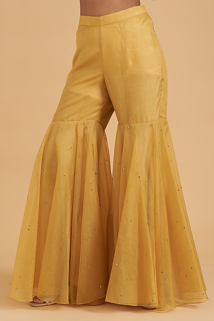 Yellow Crepe Party Wear Sharara Set by Sidhaarth and Disha at Pernia's Pop Up Shop