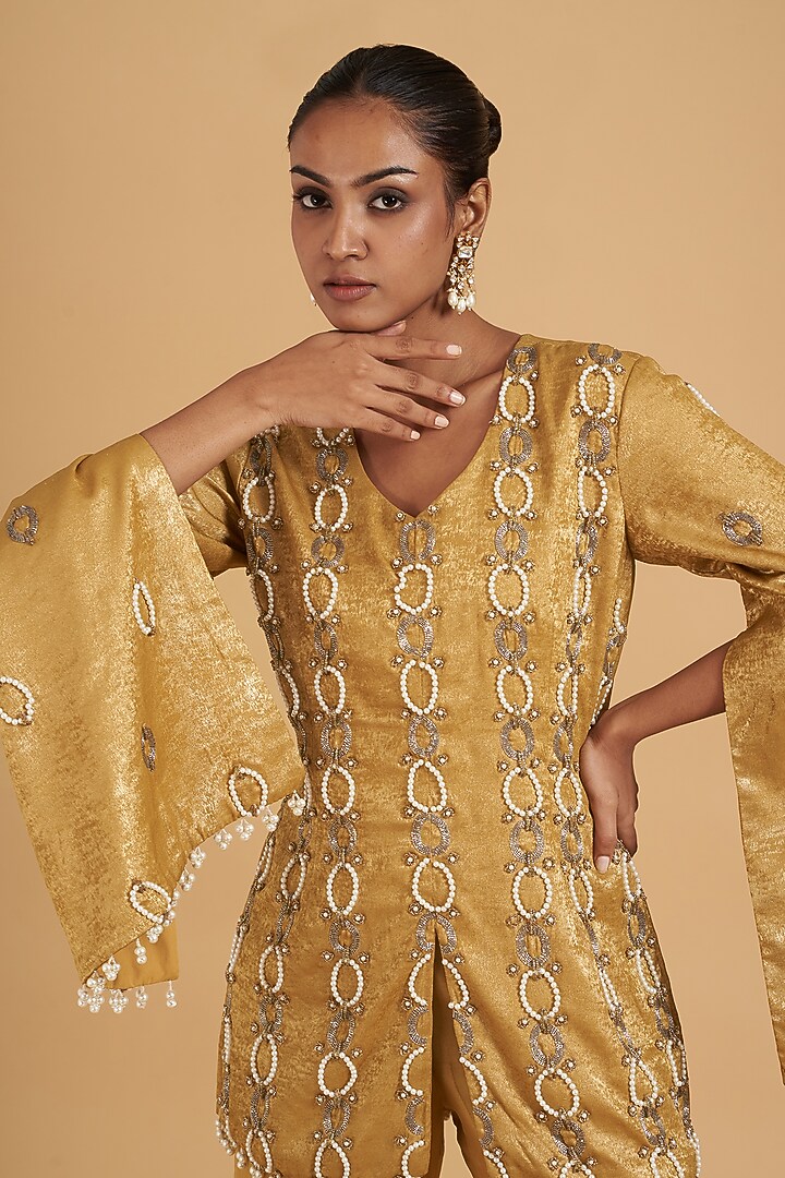 Yellow Crepe Party Wear Sharara Set by Sidhaarth and Disha at Pernia's Pop Up Shop