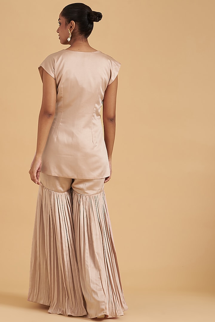 Pink Satin Embroidered Wedding Sharara Set by Sidhaarth and Disha at Pernia's Pop Up Shop