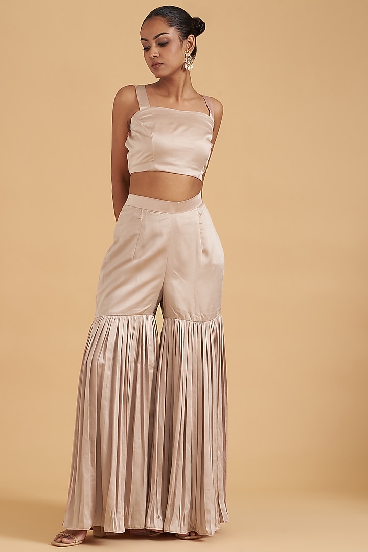 Pink Satin Embroidered Wedding Sharara Set by Sidhaarth and Disha at Pernia's Pop Up Shop