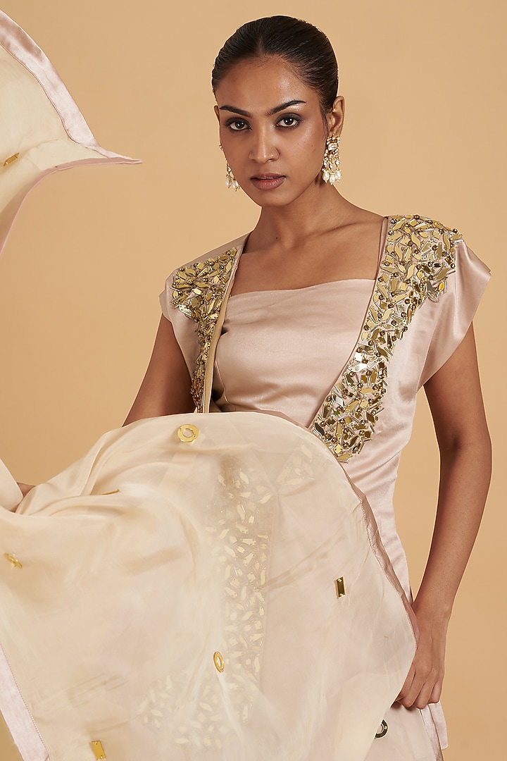 Pink Satin Embroidered Wedding Sharara Set by Sidhaarth and Disha at Pernia's Pop Up Shop