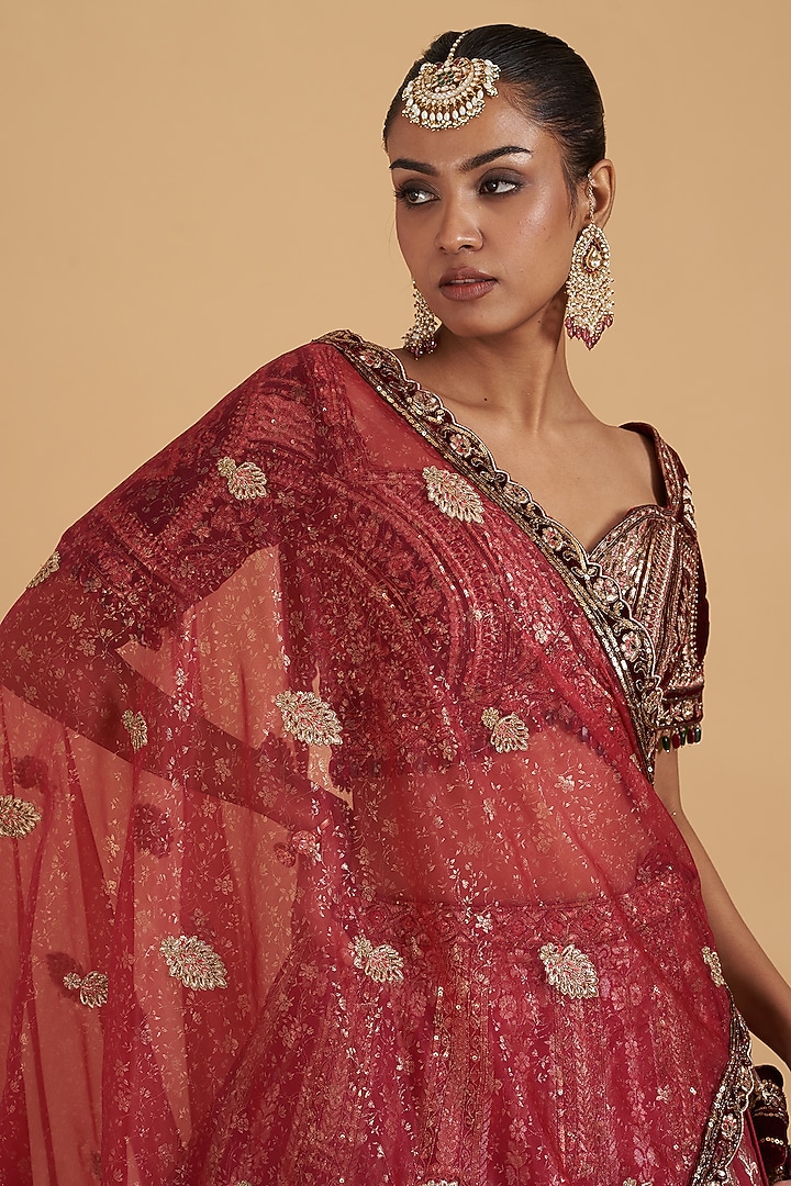 Crimson Red Banarasi Silk Wedding Lehenga Set by Sidhaarth and Disha at Pernia's Pop Up Shop