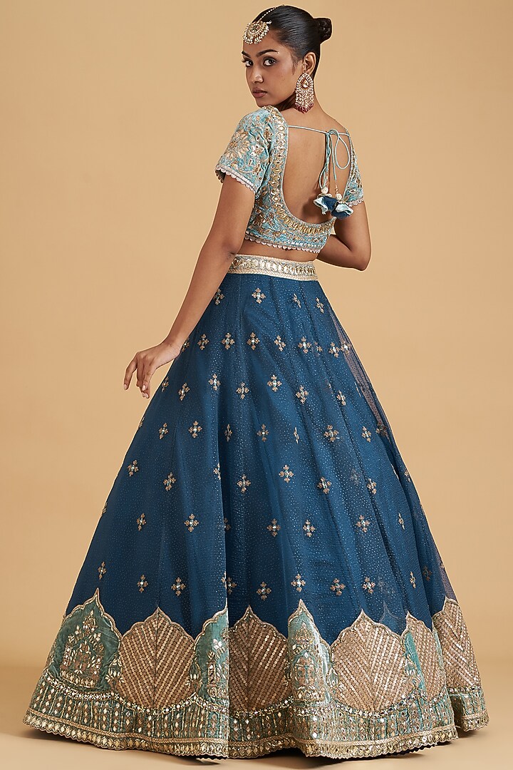 Blue Organza Embroidered Wedding Lehenga Set by Sidhaarth and Disha at Pernia's Pop Up Shop