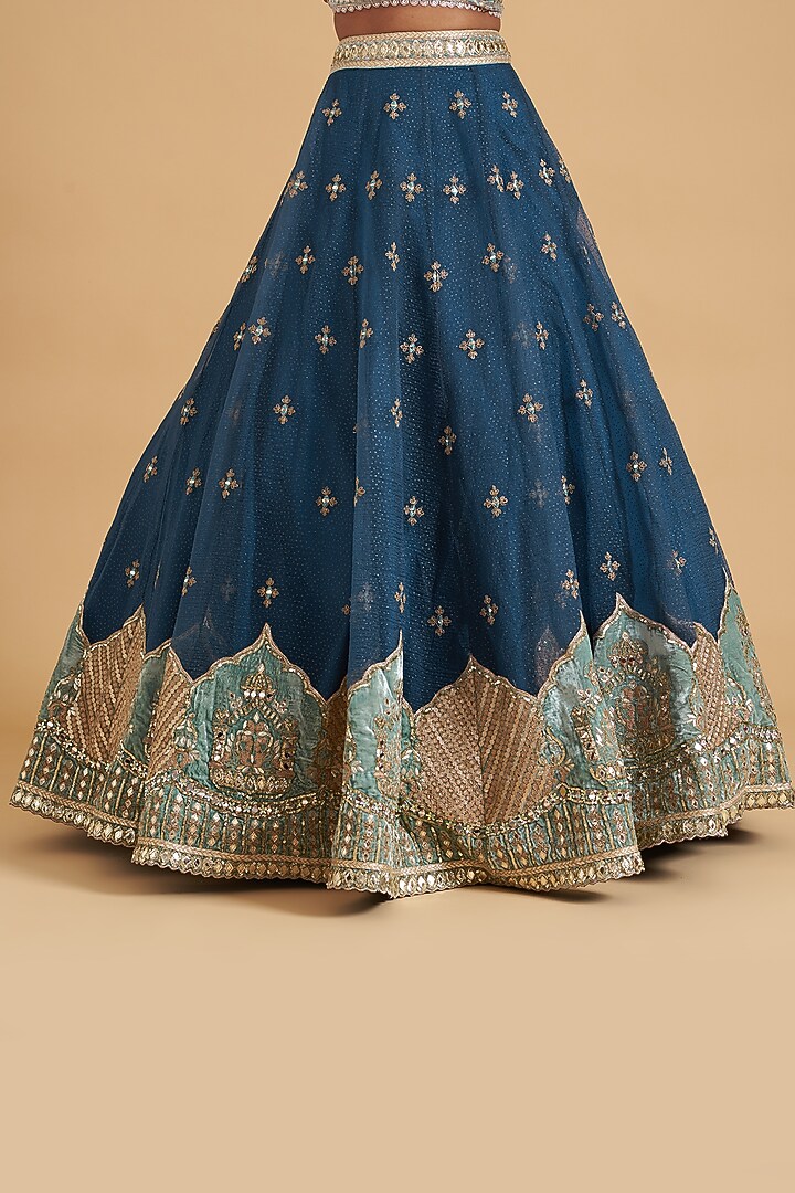 Blue Organza Embroidered Wedding Lehenga Set by Sidhaarth and Disha at Pernia's Pop Up Shop