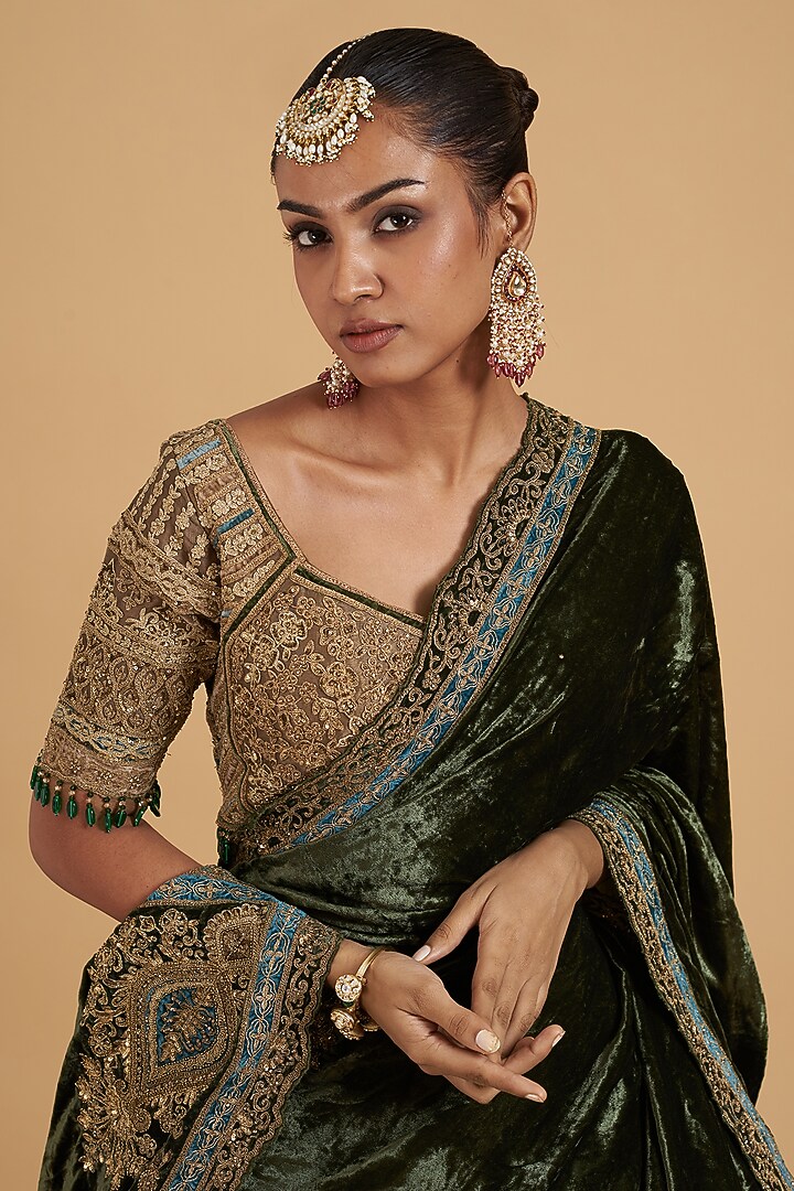 Dull Gold Organza Hand Embroidered Bridal Lehenga Set by Sidhaarth and Disha at Pernia's Pop Up Shop