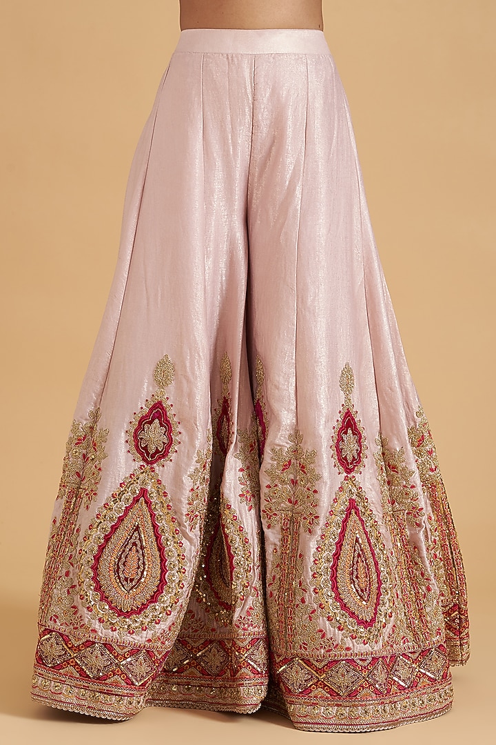 Pink Shimmer Chiffon Embroidered Wedding Sharara Set by Sidhaarth and Disha at Pernia's Pop Up Shop