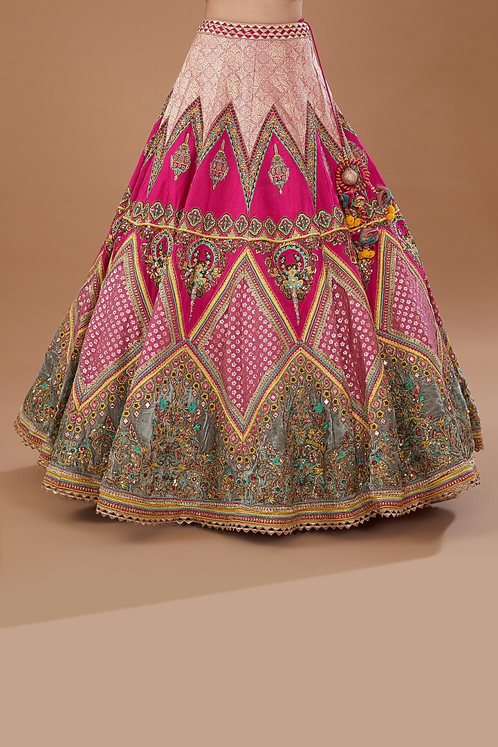 Rani Pink Silk Aari Embroidered Wedding Lehenga Set by Sidhaarth and Disha at Pernia's Pop Up Shop