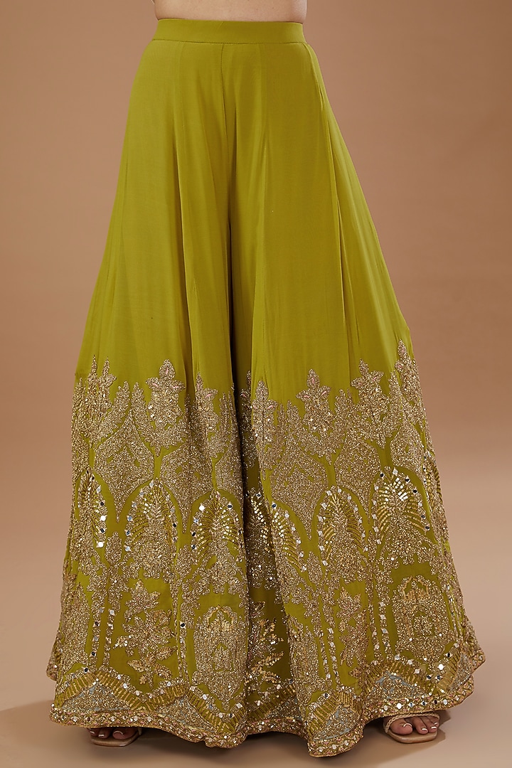 Mustard Georgette Dori Embroidered Sharara Set by Sidhaarth and Disha at Pernia's Pop Up Shop