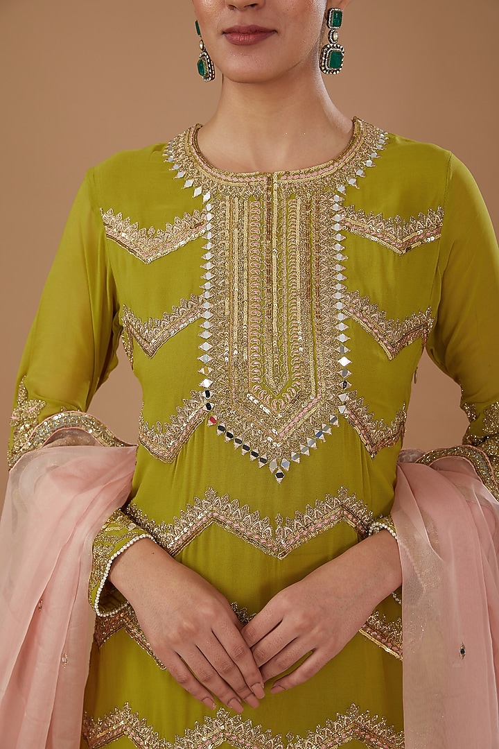 Mustard Georgette Dori Embroidered Sharara Set by Sidhaarth and Disha at Pernia's Pop Up Shop