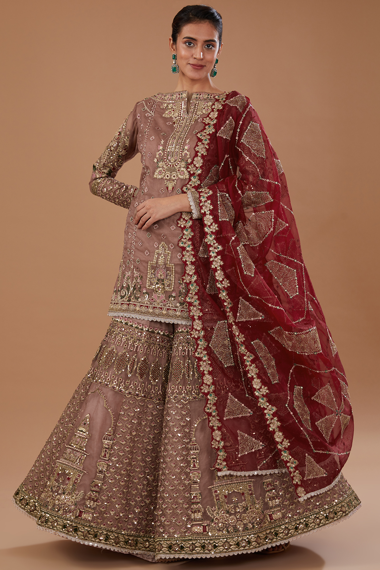 Pink Organza Hand Embroidered Sharara Set by Sidhaarth and Disha