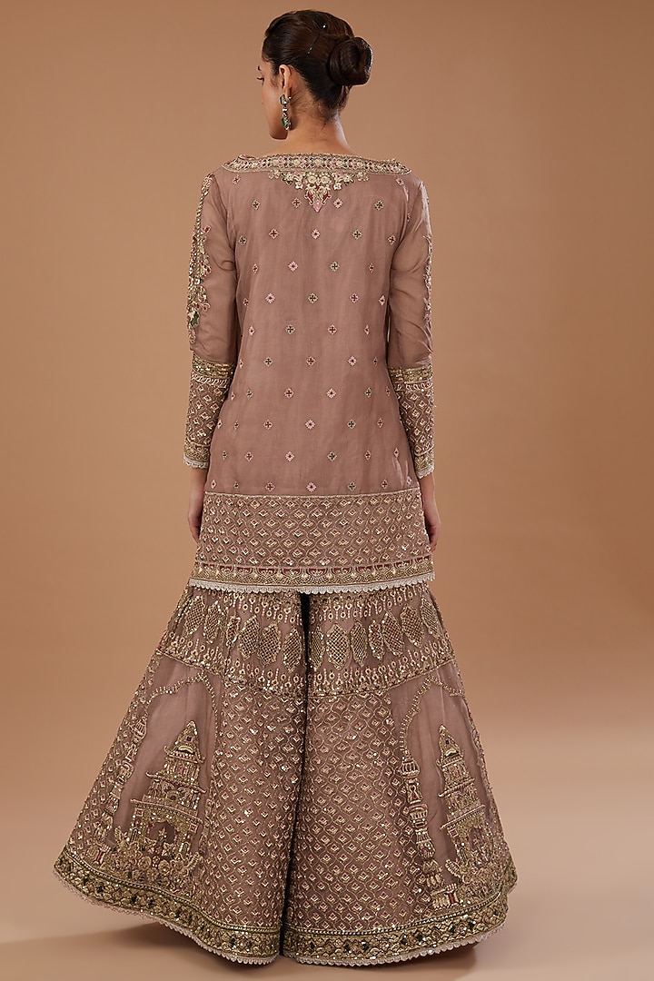 Pink Organza Hand Embroidered Wedding Sharara Set by Sidhaarth and Disha at Pernia's Pop Up Shop