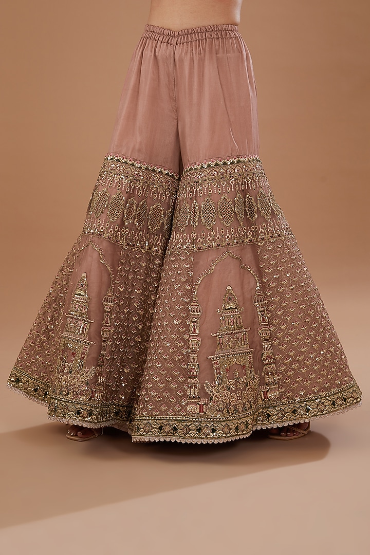 Pink Organza Hand Embroidered Wedding Sharara Set by Sidhaarth and Disha at Pernia's Pop Up Shop