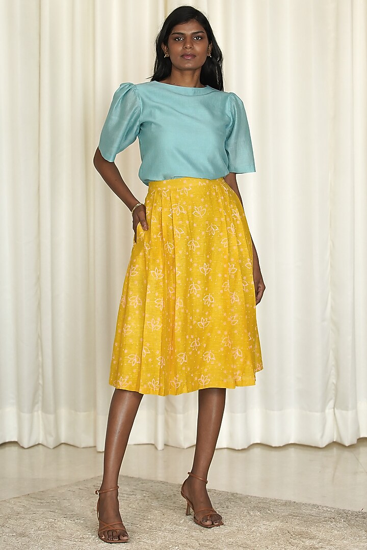 Yellow & Blue Printed Skirt Set by Shiori at Pernia's Pop Up Shop