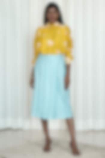 Blue & Yellow Pleated Skirt Set by Shiori
