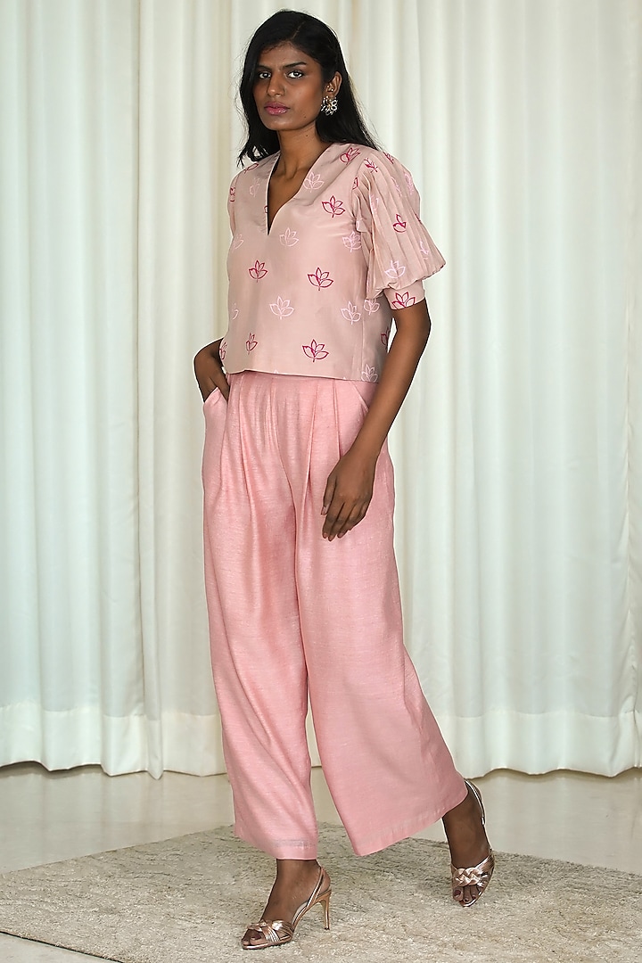 Pink Printed Pant Set by Shiori